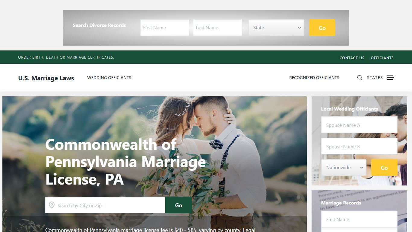 PA Marriage License Laws Requirements » Marriage License PA